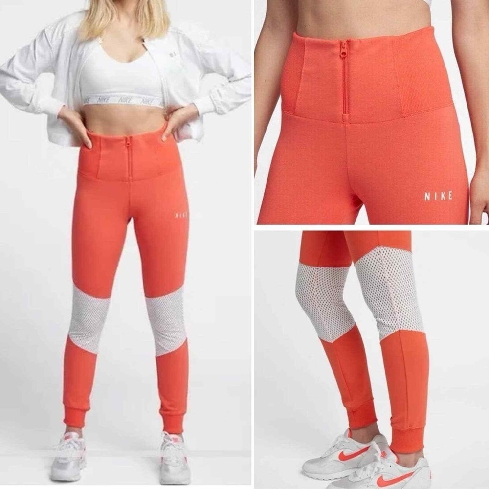 Nike Sportswear Essential Mesh Legging Jogger Pants Orange White Size M - Picture 3 of 8